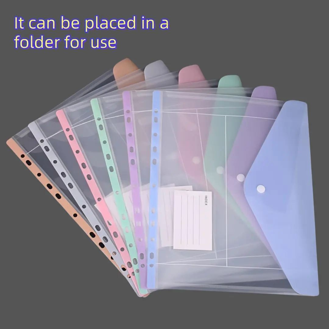 6 Plastic Envelope Loose Leaf Binders Pockets, Expandable File Folders with Fasteners and Labels, Transparent Pages for School Office Home Business, Office Supplies, File Storage Bag