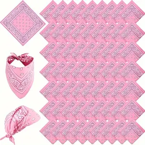 12pcs Paisley Pattern Western Bandana Set with Face Mask, Scarf, Polyester Handkerchief Headband in Light Pink