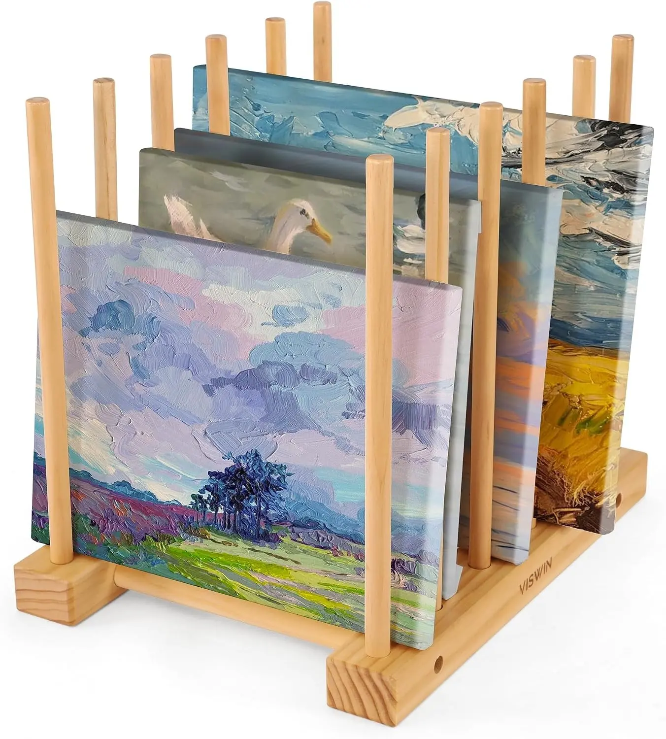 Tabletop Art Storage Rack - Wooden Drying & Display Rack with Adjustable Slots for Organizing Canvas, Prints, Artwork, Panels, and Posters - Ideal Organizer for Studios & Galleries