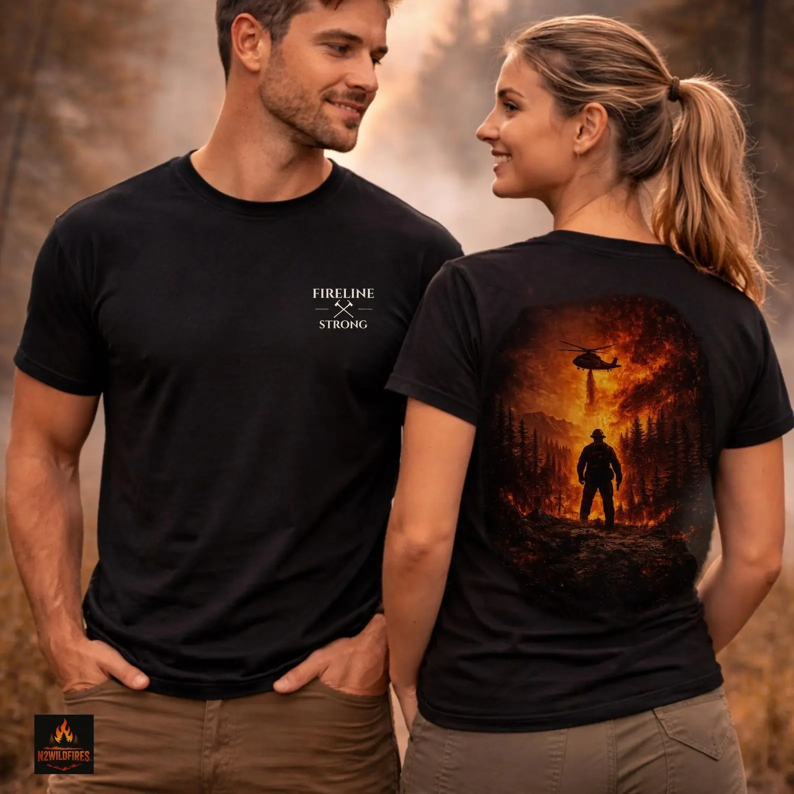 Fireline Strong Wildland Firefighter T-Shirt | Firefighter Back Print Tee | Wildfire Crew Graphic Shirt