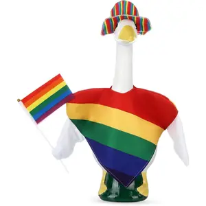 Rainbow Pride Porch Goose Outfit for LGBTQ Pride Month Goose Dress Clothes with Stripes Top Hat and Flag Costume for 23" Gooses Statue Decoration Patio Yard Garden Lawn Outdoor Decors
