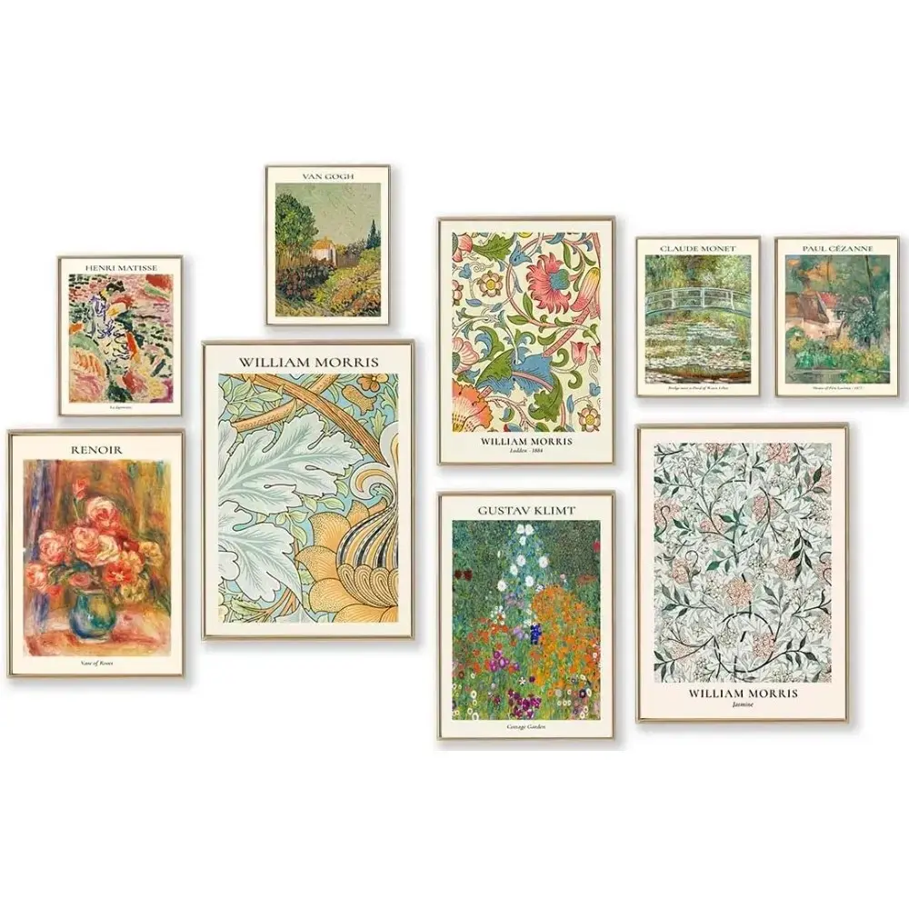 9-Piece Retro Artistic Wall Art Prints - Abstract Posters with Matisse, William Morris, Van Gogh, Monet Styles, Funky Maximalism Home Decor Gifts, Eclectic Room Decoration, Funky Home Decor