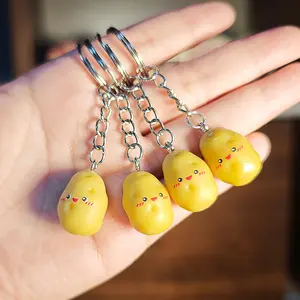 4-Piece Mini Potato Resin Keychain Set, Realistic DIY Craft Gifts, Trendy Cute Keychain, Cute Hanging Decorations for Home and Parties, Keychain Kawaii