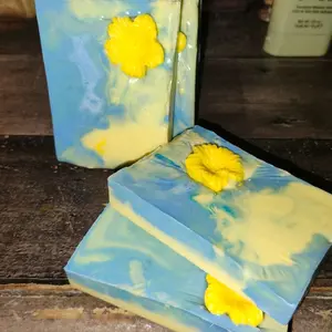 Hawaiian Hibiscus Cotton Candy Bar Soap with Yellow Flower Design