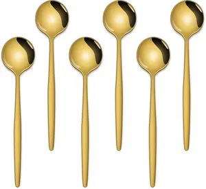 DEHOV 6-Piece 5.1-Inch Gold Stainless Steel Demitasse Coffee Spoons Set - Durable & Mirror Polished for Desserts & Tea - Dishwasher Safe Flatware