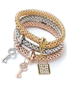 Women's Elegant Lock Key Pendant Bracelet Set, Fashion Vintage Stackable Bangle, Perfect Gift for Girlfriend or Wife, Valentine's Day Present