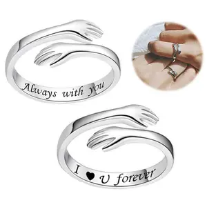 Hug Rings for Women & Teen Girls, Adjustable Open Promise Rings Jewelry Perfecr for Mothday Day Birthdays & Special Occasions Gift for Dad Mon Wife Daughters Sister Best Friends Grandma