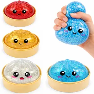 Glitter Series Expressive Big Dumpling Squishy – Soft Squeeze Toy, Cute Anxiety Relief Fidget Toy with Steamer Storage Case, Stress Relief