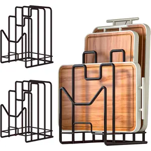 Multifunctional 4-Slot Cutting Board Organizer Storage Stand for Kitchen Cabinet, Holds Cutting Boards Baking Cookie Pan Sheets Cooling Racks, 2PS Black