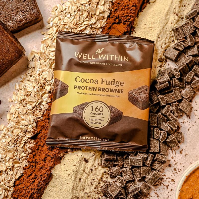 Well Within Cocoa Fudge Protein Brownie - Clean Ingredients, 15g Protein, 2g Sugar 160 Calories