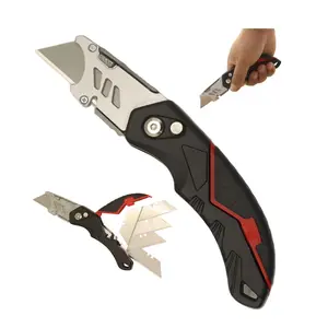 Heavy-Duty Folding Utility Knife - Retractable Safety Box Cutter with 5 Extra Blades, Belt Clip & Anti-Slip Grip for Cardboard, Packaging, and DIY Projects