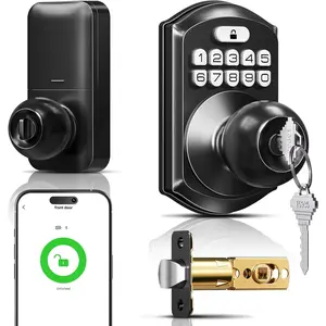 TE018  Door Knob with Keypad, App Control, Keyless Entry Digtal Door Lock with Handle, Remote Share -Time Code, Auto Lock, Easy Installation for Front Door, Bedroom, Rental, Matte Black