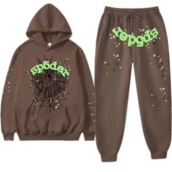 Sp Web Graphic Hoodie & Sweatpants Set for Men & Women – Oversized Streetwear Pullover Hoodie with Jogger Pants, Casual 2-Piece Tracksuit