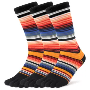 Rainbow Stripe Five Finger Socks | Cotton Crew Toe Socks for Running & Daily Wear casual comfy seamless multipack knit letter print crew  ladies print crew chunky solid crew sock