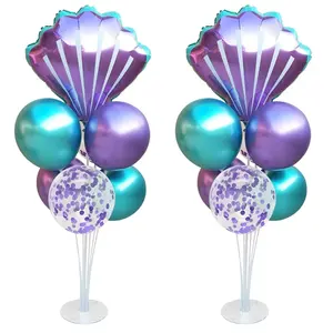 Mermaid Balloon Centerpiece Kit with Sea Shells and Latex Balloons for Birthday or Beach Party