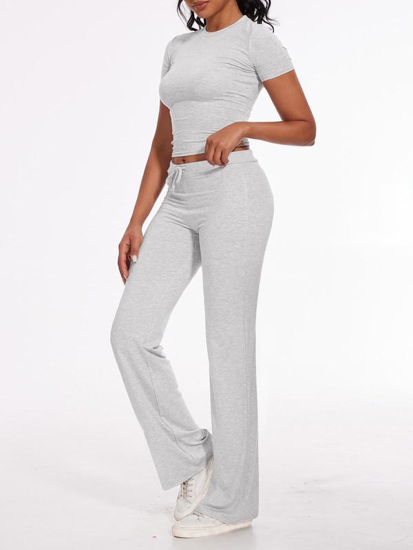 NANKEYSTAR Women's 2-Piece Lounge Sets Short Sleeve Boot-Cut Pants ...