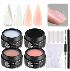 Builder Gel for Nails, 4 Colors Thickening Builder Nail Gel Clear Milky White Nude Pink Nail Strengthener Gels Kit with Brush Pen Soak Off UV Polish Nail Extension Manicure Supplies
