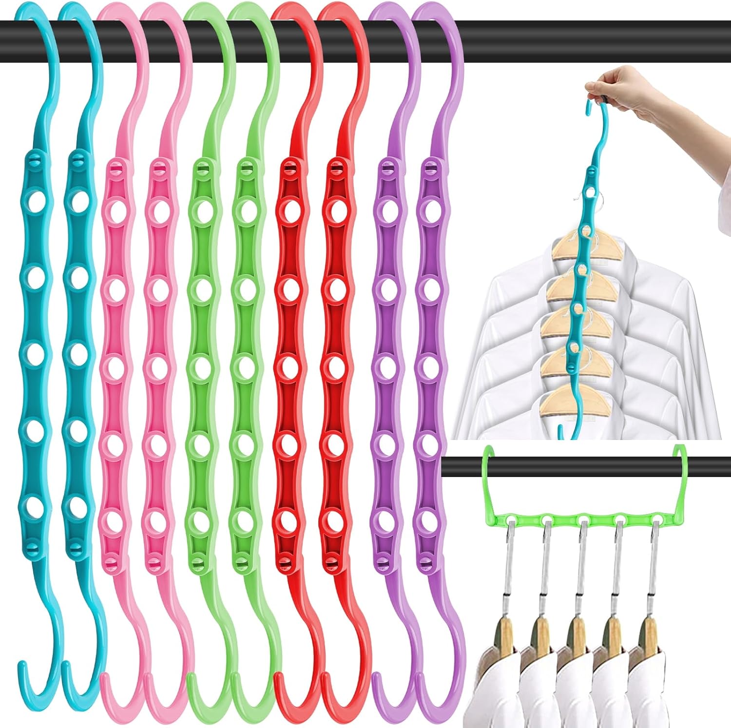 10 PCS Space Saving Hangers, 5-Hole Magic Hangers - Sturdy Plastic Hanger, Closet Organizers for Clothes Storage, College Dorm Essentials, Home Organization (Color) 10 PCS Space Saving Hangers, 5-Hole Magic Hangers - Sturdy Plastic Hanger, Closet Organizers for Clothes Storage, College Dorm Essentials, Home Organization (Color)