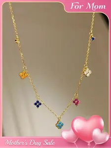1 Exquisite Four-Leaf Clover Flower Necklace for Women - Sweet and Elegant Style Perfect for Daily Commutes and Gatherings Jewelry Gift for Mom | Wife | Girlfriend Anniversary | Mother's Day Gift