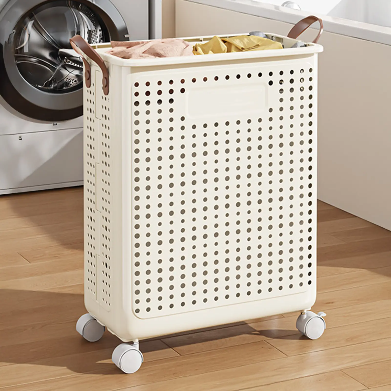 Laundry Basket Hamper with Wheels, Rolling Laundry Cart,Waterproof PP Material, Large Capacity Mesh Breathable with Handle, Dirty Clothes Basket for Bedroom, Nursery