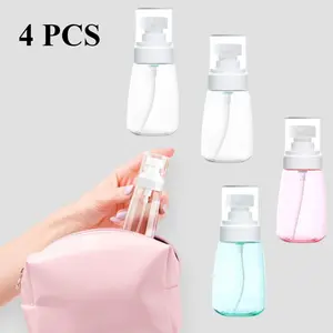 4pcs Leakproof Travel Size Pump Bottles, Refillable & Portable - Clear Plastic Containers for Lotion, Soap, Essential Oils & Toiletries, PVC-Free with Pink & Blue Caps Makeup Cosmetic
