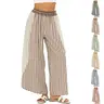 JovenPara Women's Chic Rayon Baggy Boho Striped Lace Wide-Leg Lounge Palazzo Pants - Summer Colorblock, Elastic Waist, Loose Fit, Back to School Use