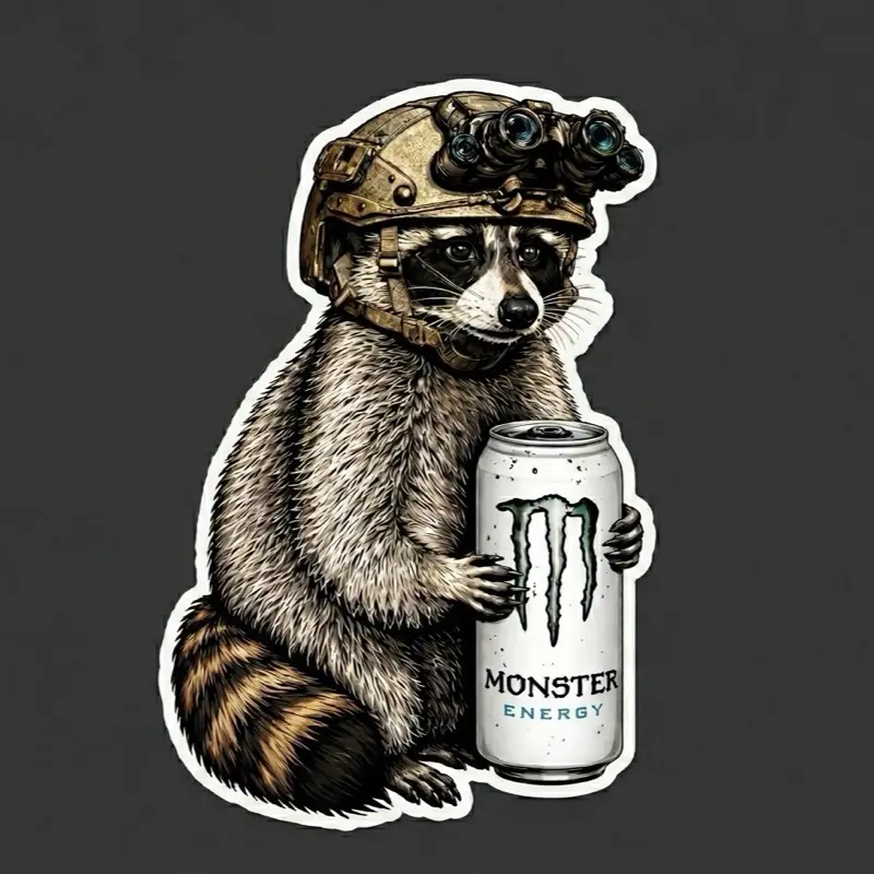 Tactical Raccoon Sticker, Raccoon-Goon Themed Decor for Laptops, Water Bottles, Car Windows