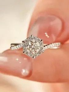 1 PC Pretty Cubic Zirconia Ring For Women For Wedding Engagement Party Jewelry Valentine's Day Gift, Artificial Zircon Rings