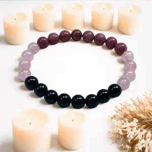 LOVSKAYA Unisex Healing Love Shield Bracelet - Non-Natural Crystal Beads Bracelet with Mixed Stones Rhodonite, Rose Quartz, Black Obsidian - Healing Accessories for Adults' Emotional Support