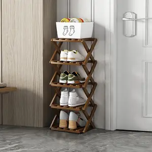 Shoe Rack, Bamboo Foldable Shoes Organizer Free Standing Shelf for Entryway, Closet, Bedroom, Hallway, |   Natural |   Functional |   Multifunctional Shoe Rack (Wood Color) 5 Layers