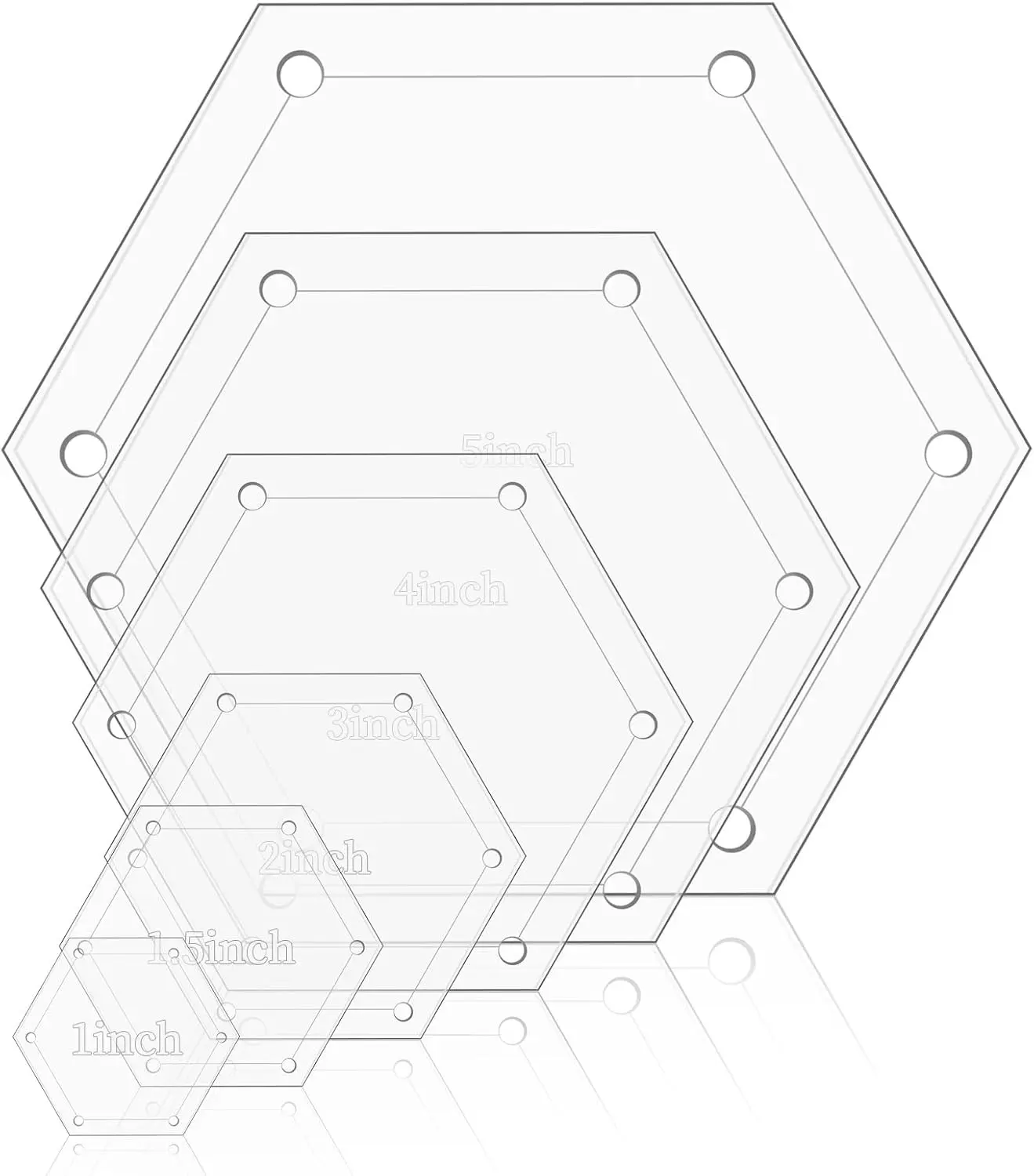 6 PCS Hexagon Templates Quilting 1", 1.5", 2", 3", 4", 5" with 1/4 Inch Seam Allowance, Acrylic Quilting Templates for Quilting, Patchwork, Crafting, & Sewing, Unleash Imagination and Creativity