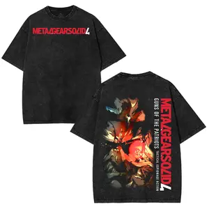 Metal Gear Solid 4 solid Washed Tshirt 2 Sided Cotton unisex graphic tees game Menswear Vintage Retro Gaming Black streetwear Top shirt