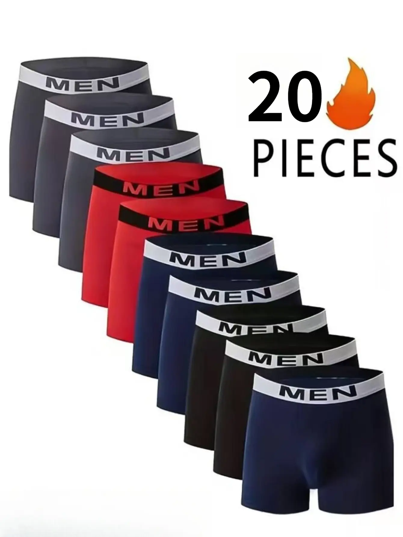 Men's 20-Pack Boxer Briefs, Multicolor Athletic Menswear with a Comfort Elastic Band, Breathable All-Season Sportswear for Daily Wear