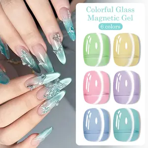 Colorful Glass Cat Magnetic Gel Nail Polish, Ultra-Shine Semi-Permanent Soak off UV Gel Varnish, 6 Vibrant Shades for Stylish Nails