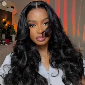 Sunber Loose Wave 180% Density  Layered Cut Slight Yaki Straight 200% Density 13x4 HD Transparent Lace Front Wigs Pre Bleached Glueless Human Hair Wigs Tiny Knots With Drawstring Ready To Wear Natural Black For Blackwomen Wigs Summervibes