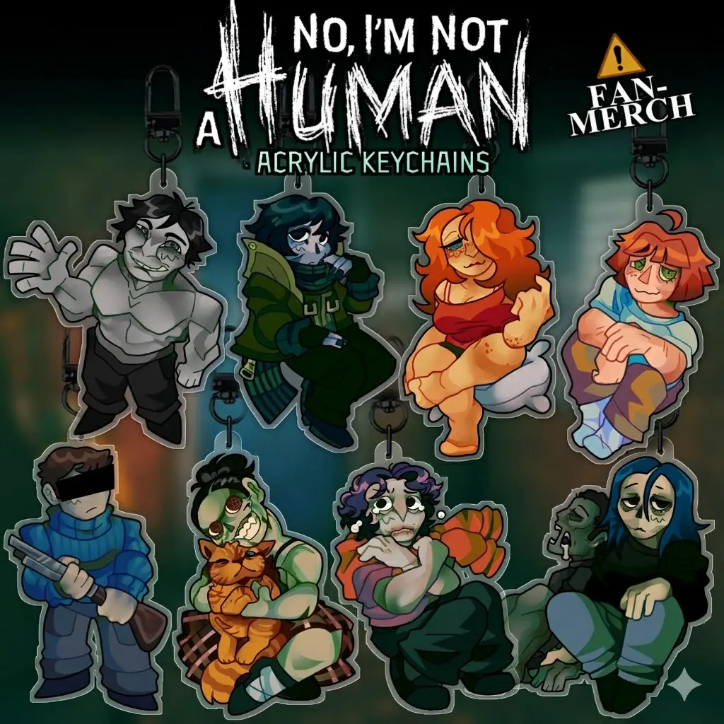 No, I’m Not a Human Keychains, Pale Visitor, Coat Guy, Seductive Woman, Cashier Girl, Protagonist, Cat Lady, Wireface, Widow Acrylic Keychains, Small, Meaningful, And Full Of Character, Unique Keychains That Add Charm To Every Bag And Key.