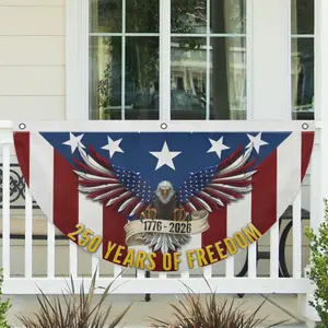 250 Years Of Freedom Patriotic Bunting Flag, America 250th Birthday Semicircular Flag Banner 1776–2026 Patriotic Bunting, USA Independence Day Porch Decor Flag, Fourth Of July Patriotic Half Fan Flag Decoration For Porch Fence Yard