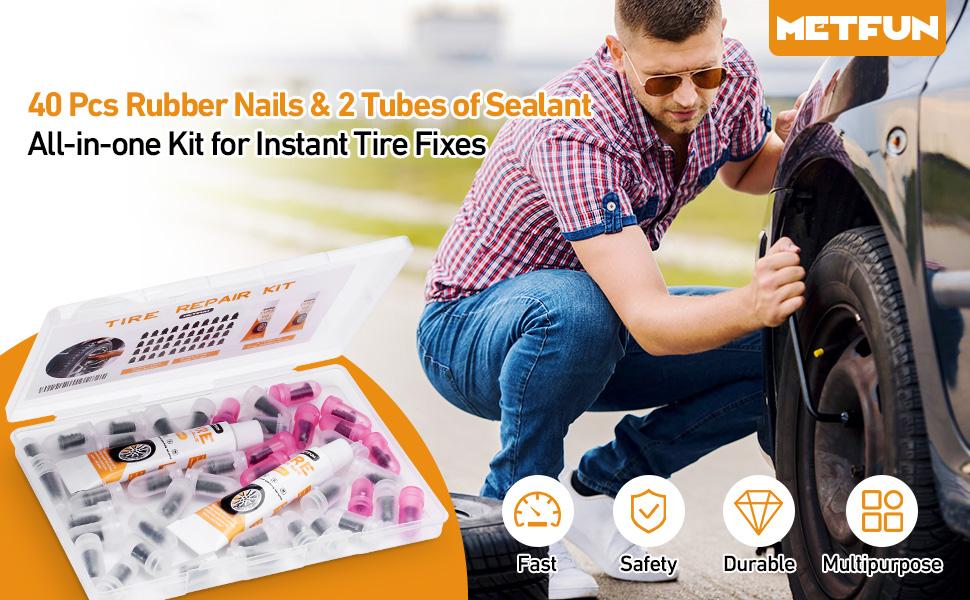 40 PCS Tire Repair Rubber Nails Kit with 2 Tubes of Black Tire Sealant Glue, 2026 New Screw in Tire Plugs Kit, Fast Self-Service Tire Repair Screws Kit for Car Motorcycle Truck Tractor Puncture Repair