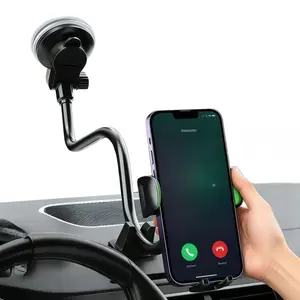 Car Truck Phone Mount Holder with 14-Inch Gooseneck Long Arm, Windshield Window Mobile Holders with Strength Suction Cup, Anti-Shake Stabilizer Compatible with All Cell Phones iPhone Samsung Android Smartphone Accessories