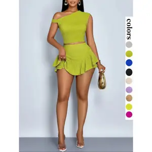 Women's Fitted Solid-Color Tank Top & Skirt Matching Two-Piece Set, Casual Cozy Outfit for Daily Outdoor Wear, Perfect for Spring and Fall
