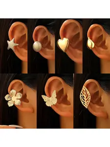 Vacation-style starfish ear cuffs, non-pierced sun, moon, and flower ear clips, non-pierced earrings for women