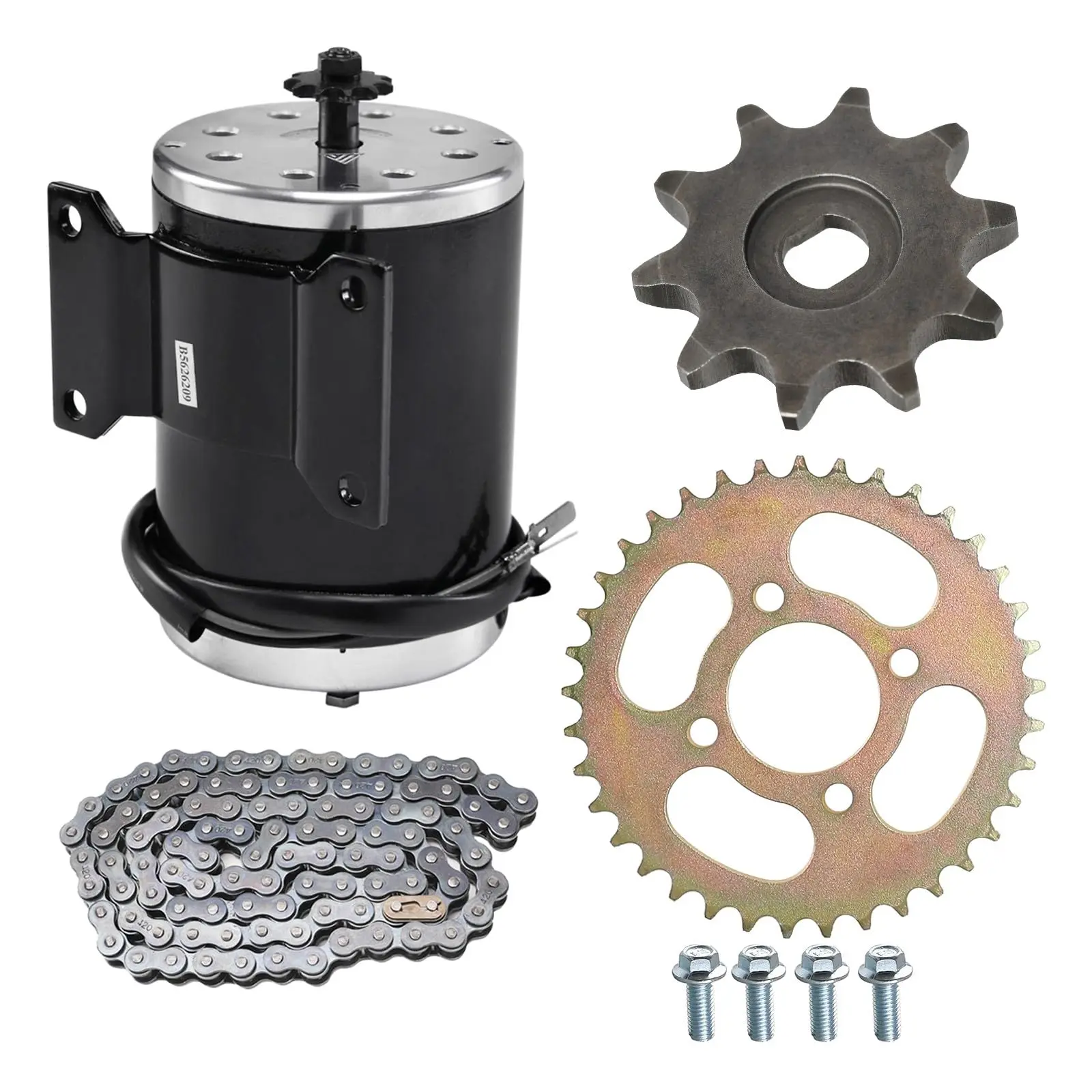 Brush Motor + 420 10T Motor Engine Sprocket + 420 100 Links Chain + 420 37T Rear Chain Sprocket for Scooter Go Kart Bike Razor ATV Drift Trike Quad Buggy Dune Moped