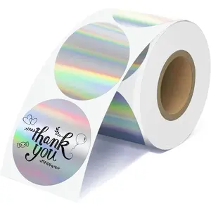 2'' Holographic Thermal Labels - 400 count Round Thermal Printer Labels,  Thermal Printer Stickers for Logo Design, Name/Price Tag, Thanks Card, Address, QR Code, 400 Labels/Roll