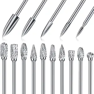 15 count  Carving and Engraving Drill Bit Double Cut Rotary Burr Carbide Woodworking Drill Bits Set for DIY Woodworking, Drilling, Engraving, Polishing Supplies