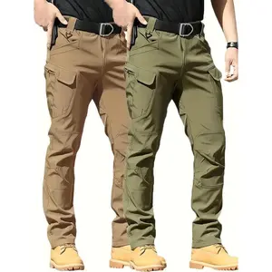 2-Pack Waterproof Ripstop Tactical Pants, Lightweight Outdoor Hiking Cargo Pants with Multiple Pockets for Men, Beige