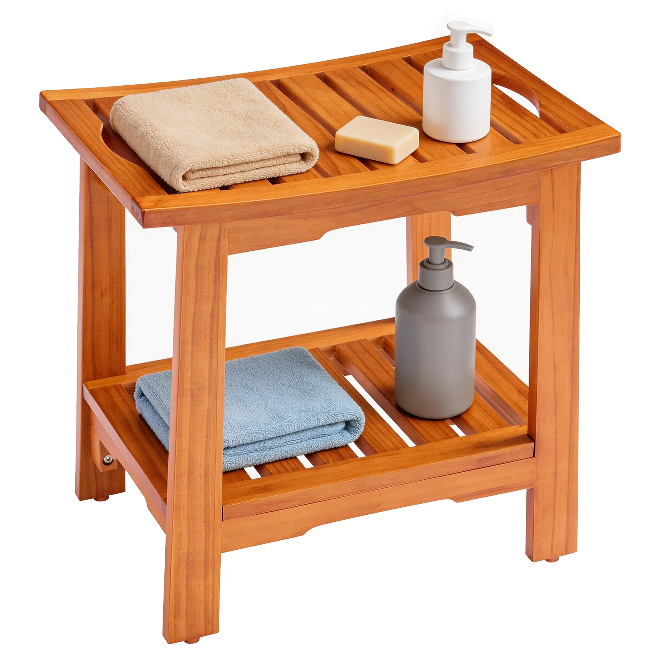 Wood Shower Bench, 250lbs Capacity, Waterproof, Non-Slip, Adjustable, for Indoor & Outdoor Use - Natural Finish