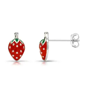 925 Sterling Silver Strawberry Studs,strawberry Studs, Fruit stud Earrings, Berry Studs, Silver Studs, Red Strawberry Studs