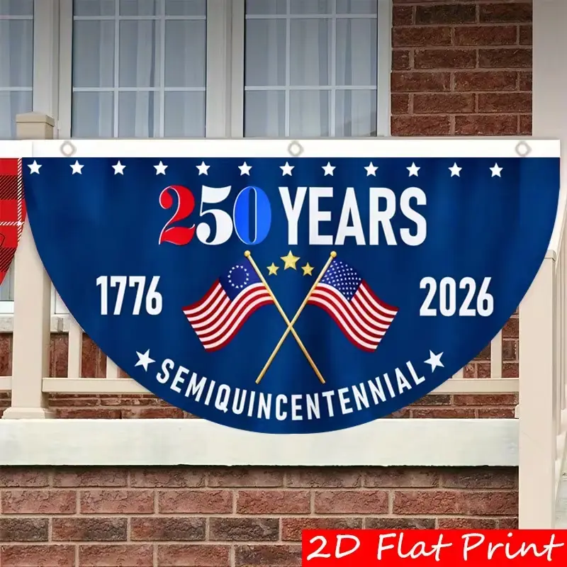 1776-2026 Half Fan Shape American Flag Bunting - 250th Anniversary Hangable Polyester, Flat Printing Patriotic USA Decor for Independence Day, Outdoor Porch & Home Festive Use, Celebrates American Heritage, American Flag 250Th Anniversary