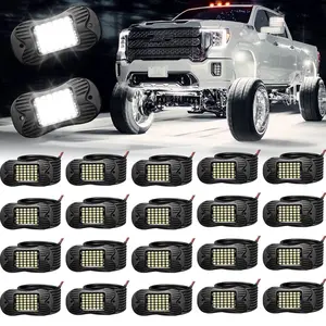 SHINIGHT 20 Pods White Rock Lights - 6000K Pure White Glow, IP68 Waterproof, 36 SMD Chips, 10FT Extension Wires for Trucks UTVs ATVs SUVs Boats