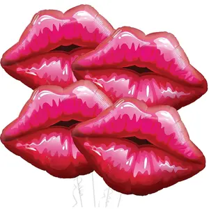 4PCS 30-Inch Red Lip Foil Balloons for Valentines, Galentines, Proposals, and Party Decor